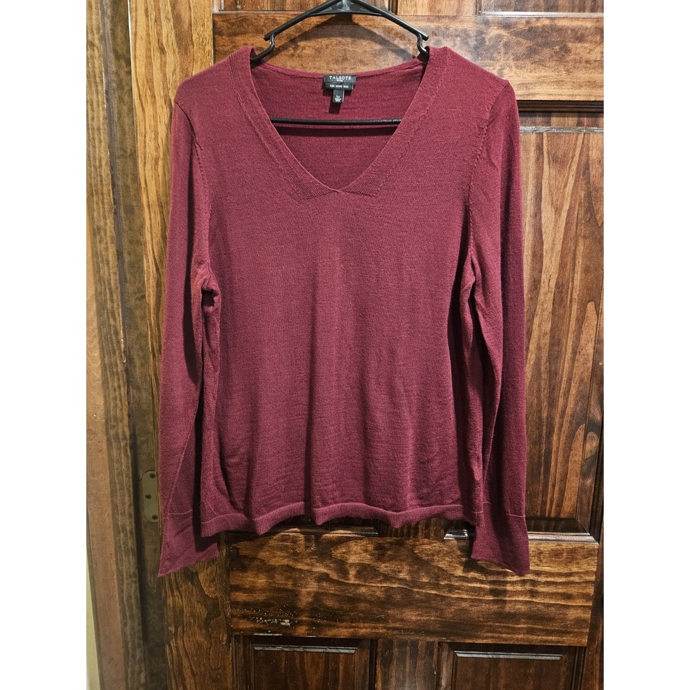 Talbots Petites Burgundy Pure Merino Wool V-Neck Sweater Blouse Large P LP